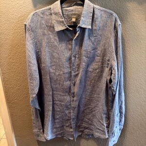 Neiman Marcus Men’s 100% Linen Shirt Size L Light Blue Heathered Navy NWOT